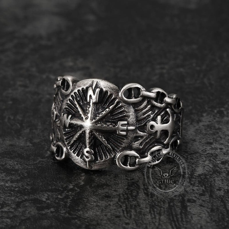 Northern Pirate Compass Sterling Silver Marine Ring