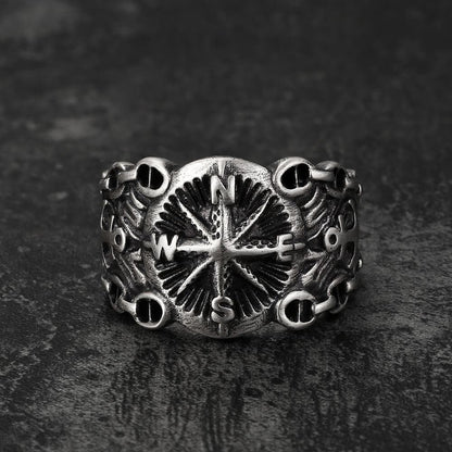 Northern Pirate Compass Sterling Silver Marine Ring