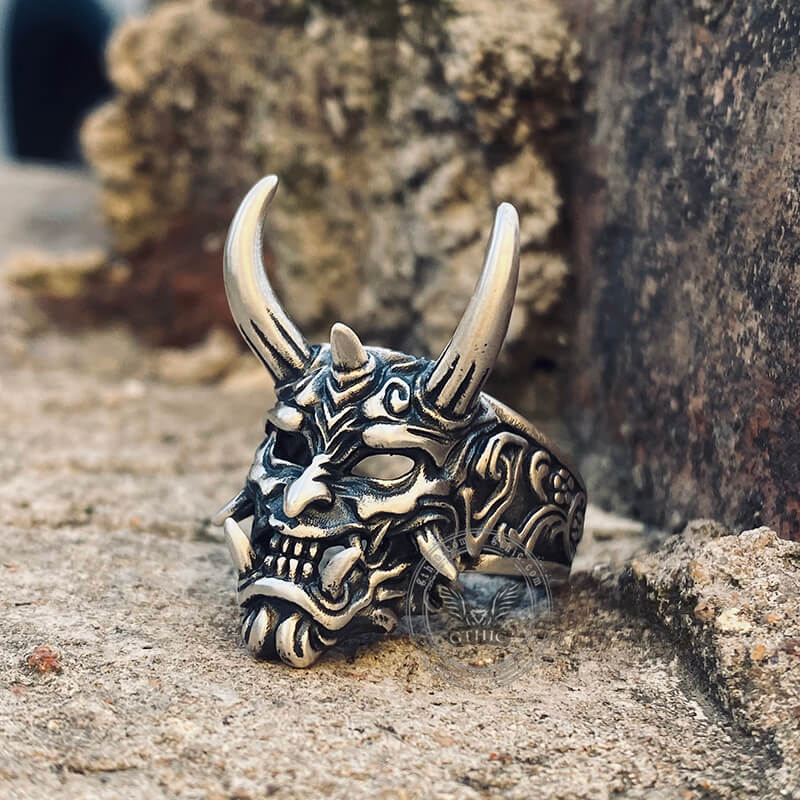 Oni Mask Sterling Silver Ring