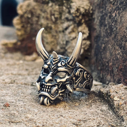 Oni Mask Sterling Silver Ring