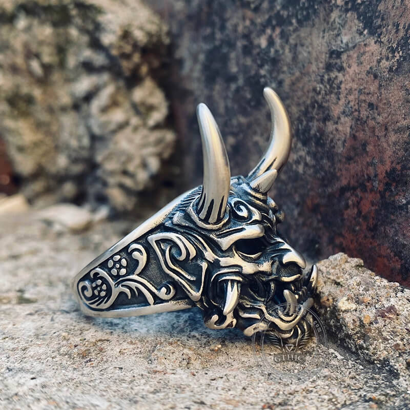 Oni Mask Sterling Silver Ring