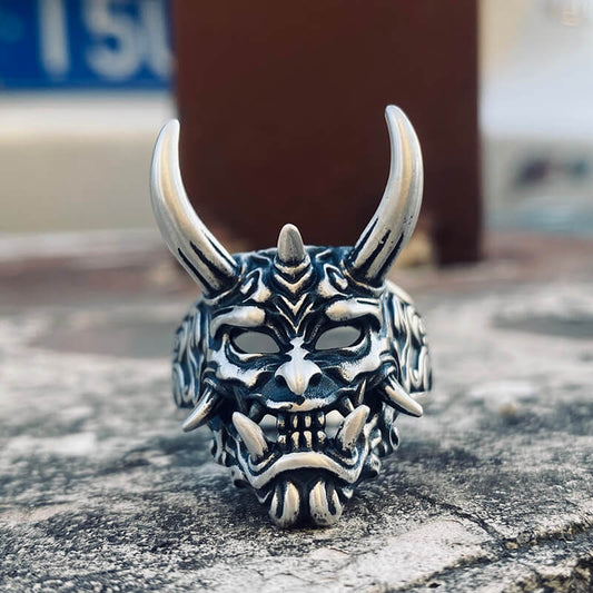 Oni Mask Sterling Silver Ring