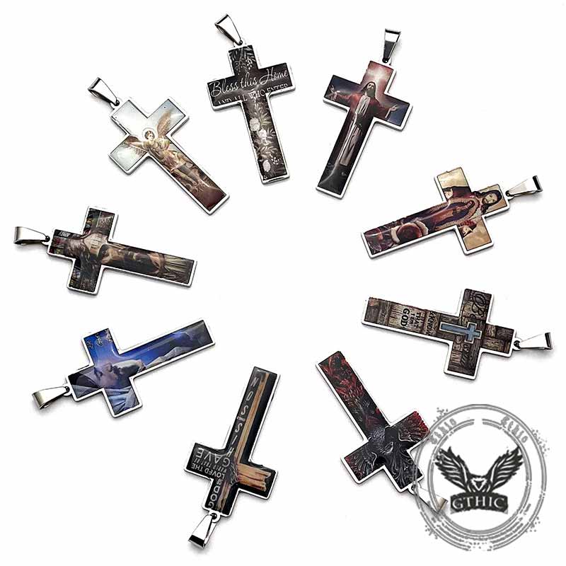 Painted Jesus Cross Stainless Steel Pendant