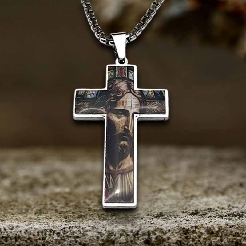 Painted Jesus Cross Stainless Steel Pendant