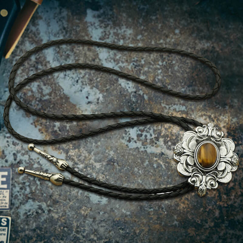 Pattern Gem Carved Alloy Bolo Tie