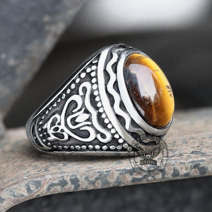 Pattern Gemstone Stainless Steel Ring