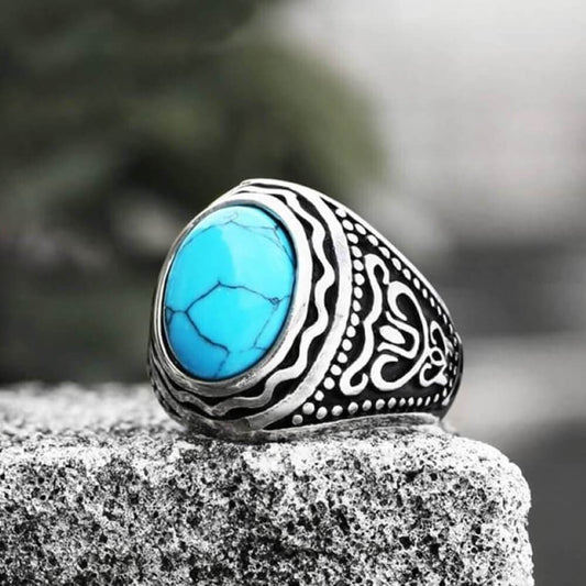 Pattern Gemstone Stainless Steel Ring