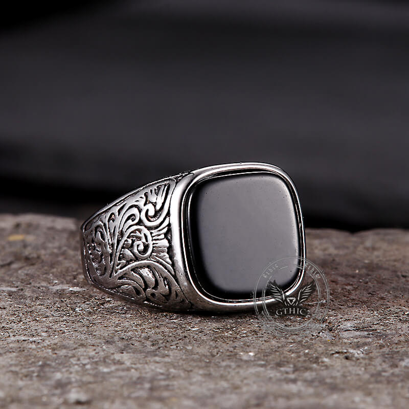 Pattern Square Turquoise Stainless Steel Ring