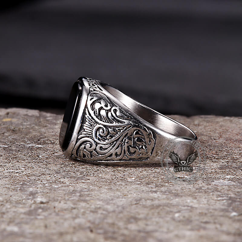 Pattern Square Turquoise Stainless Steel Ring