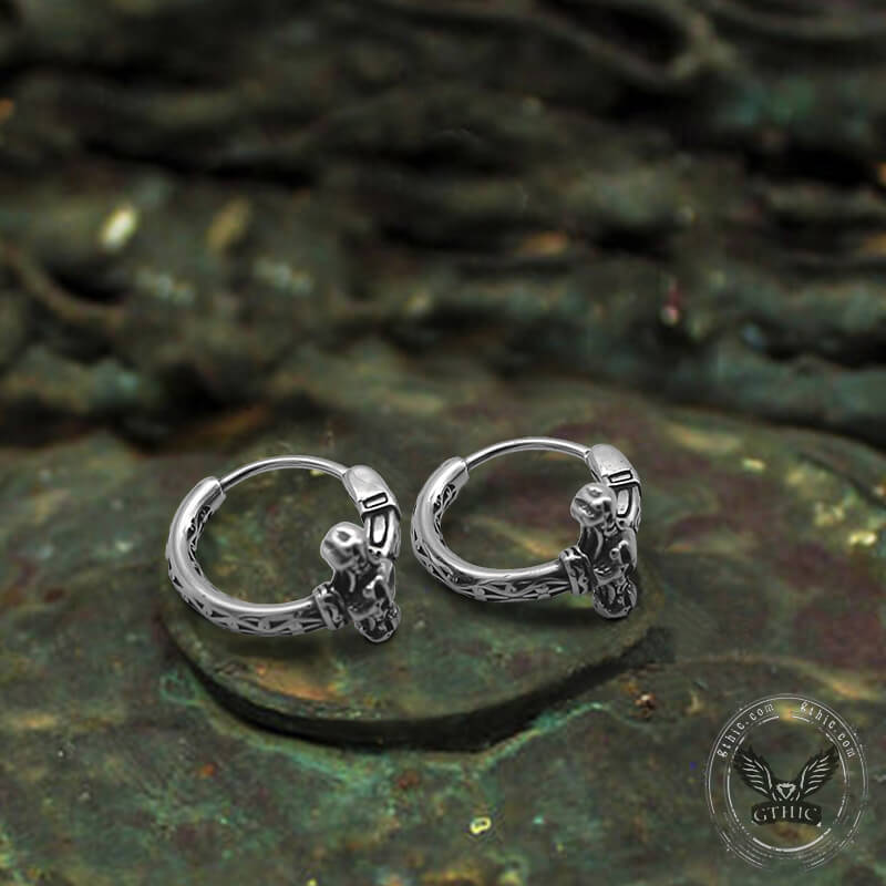 Pattern Stainless Steel Skull Hoop Earrings