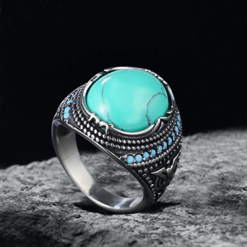 Pattern Turquoise Stainless Steel Ring