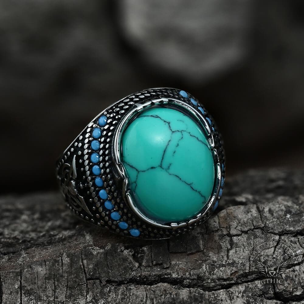 Pattern Turquoise Stainless Steel Ring