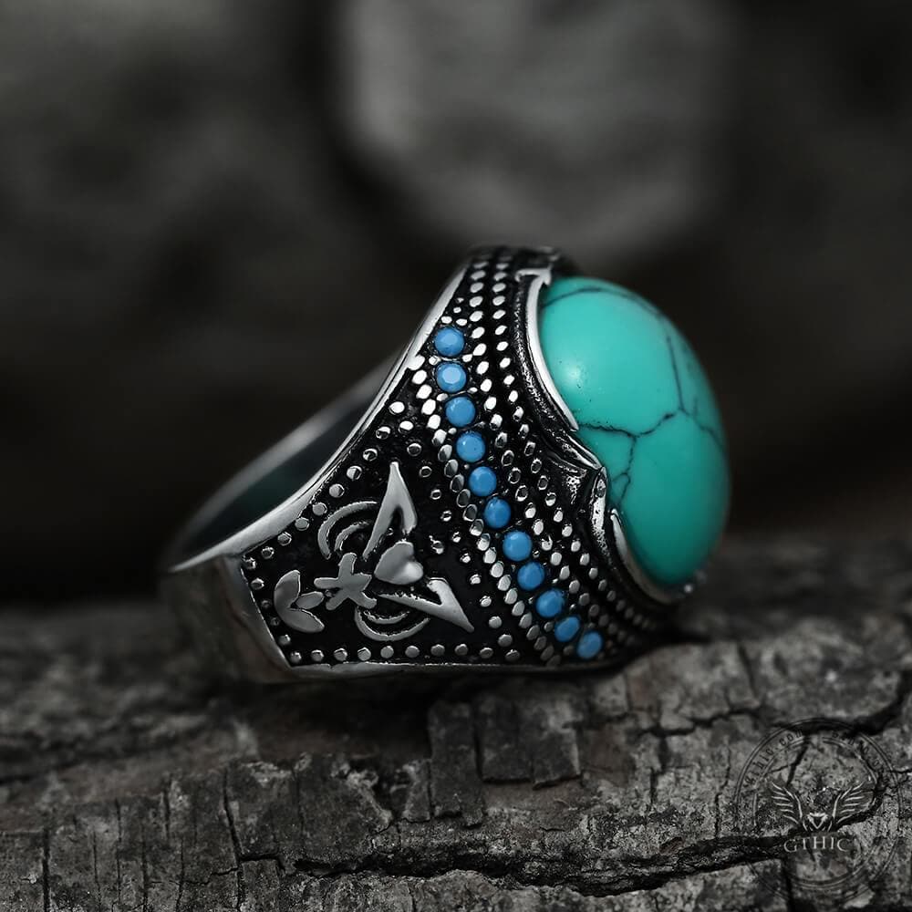 Pattern Turquoise Stainless Steel Ring