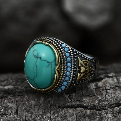 Pattern Turquoise Stainless Steel Ring