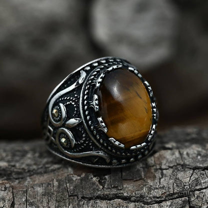 Pattern Turquoise Tiger-eye Stainless Steel Ring