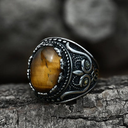 Pattern Turquoise Tiger-eye Stainless Steel Ring