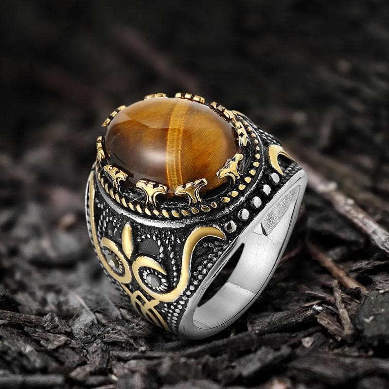 Pattern Turquoise Tiger-eye Stainless Steel Ring