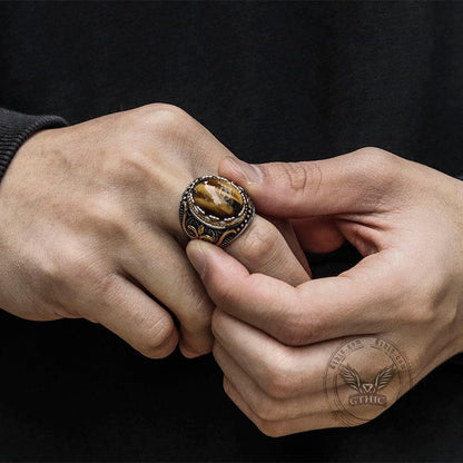 Pattern Turquoise Tiger-eye Stainless Steel Ring