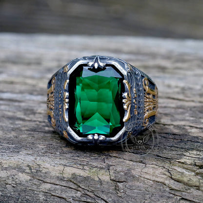 Patterns Green Zircon Stainless Steel Ring