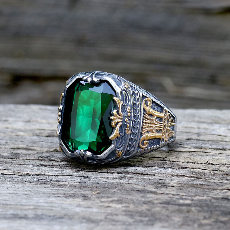 Patterns Green Zircon Stainless Steel Ring