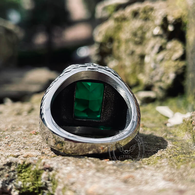 Patterns Green Zircon Stainless Steel Ring