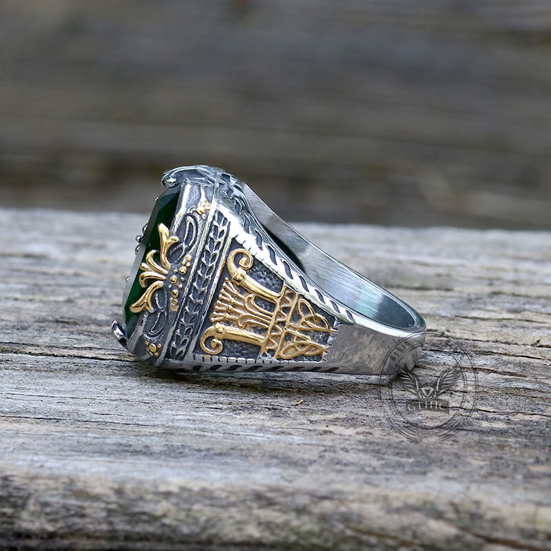 Patterns Green Zircon Stainless Steel Ring