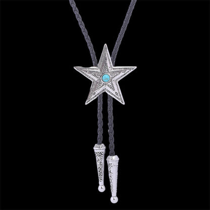 Pentagram Gemstone Inlaid Alloy Bolo Tie