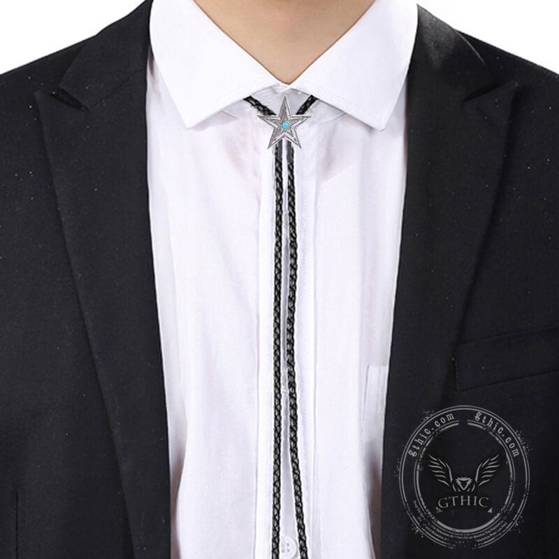 Pentagram Gemstone Inlaid Alloy Bolo Tie