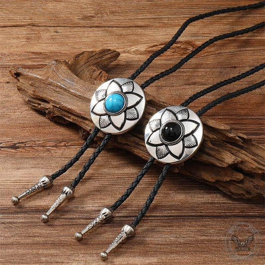 Petal Turquoise Leather Alloy Bolo Tie
