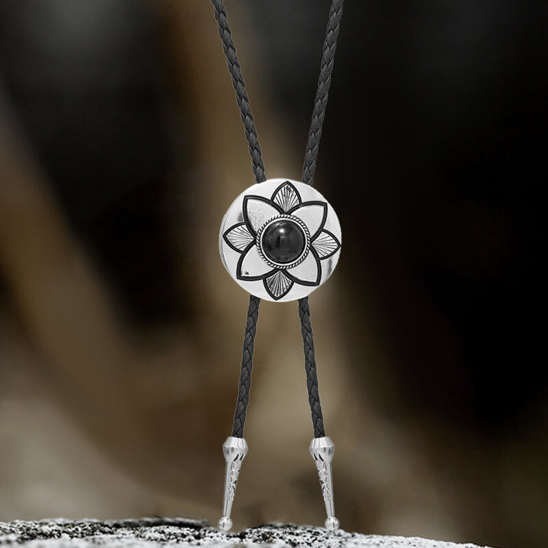 Petal Turquoise Leather Alloy Bolo Tie