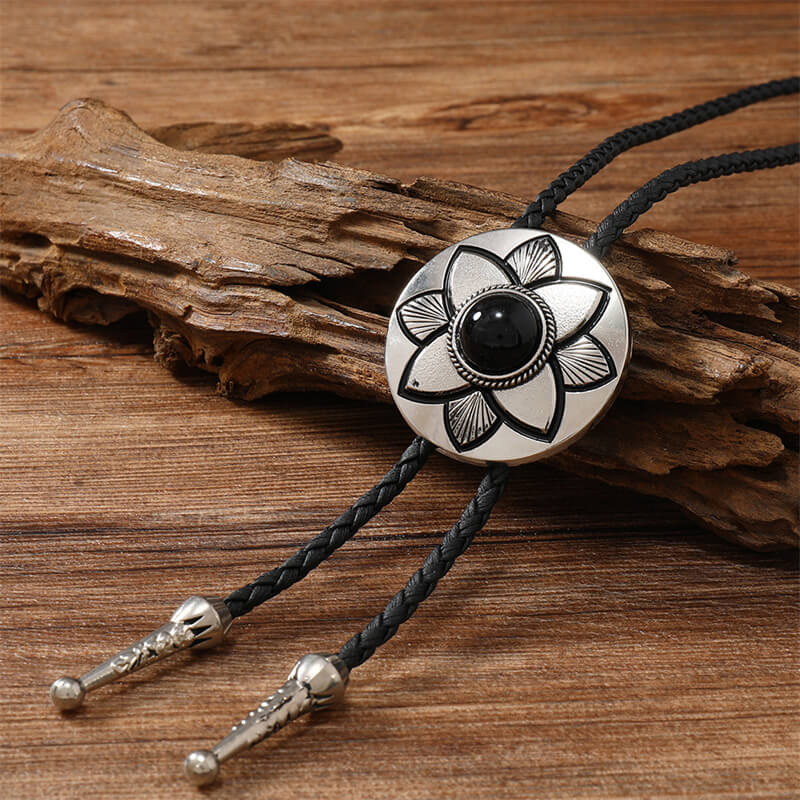 Petal Turquoise Leather Alloy Bolo Tie