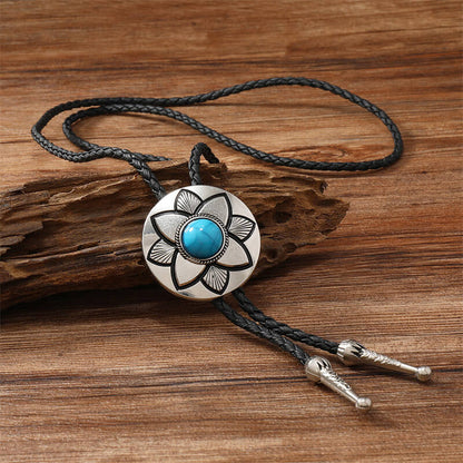 Petal Turquoise Leather Alloy Bolo Tie