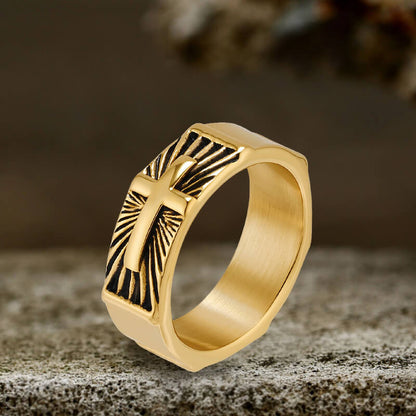 Polished Cross Pattern Stainless Steel Ring