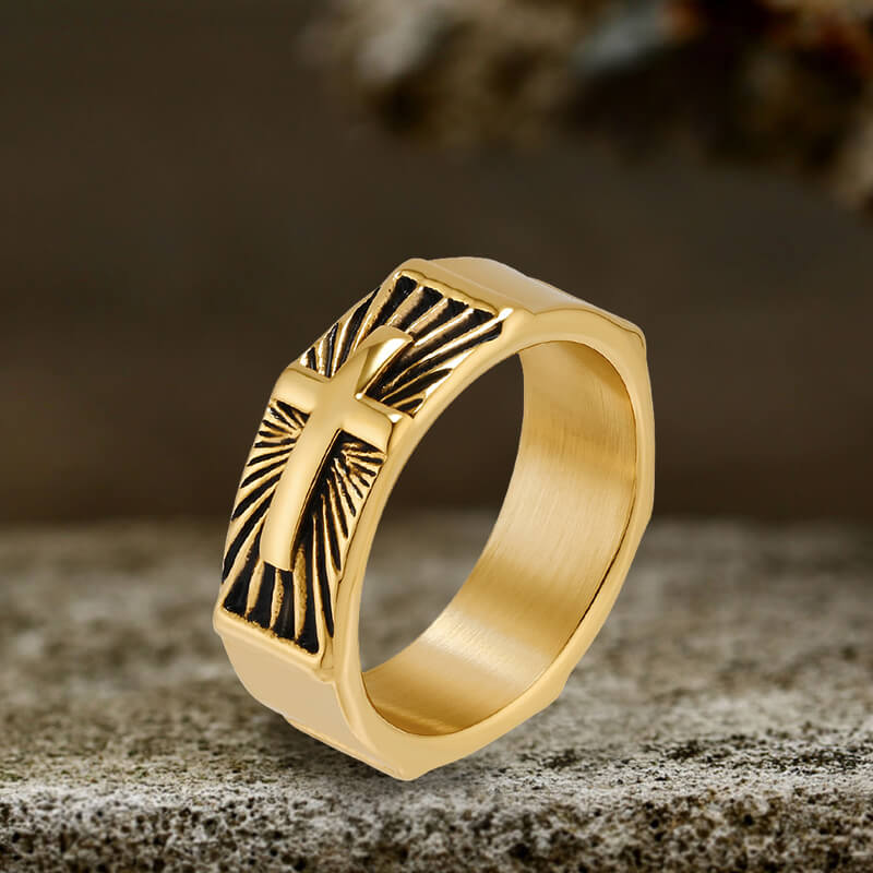 Polished Cross Pattern Stainless Steel Ring