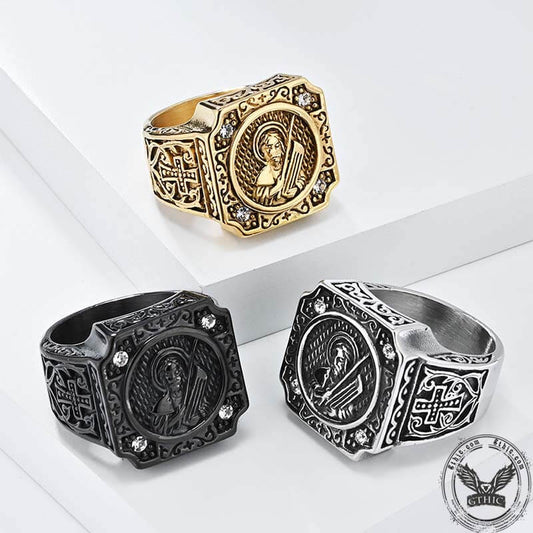 Portrait Cross Stainless Steel Ring