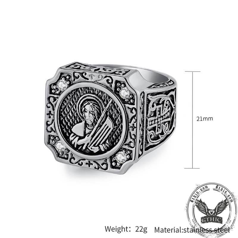 Portrait Cross Stainless Steel Ring