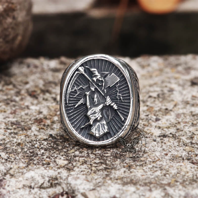 Reaper Scythe Stainless Steel Skull Ring