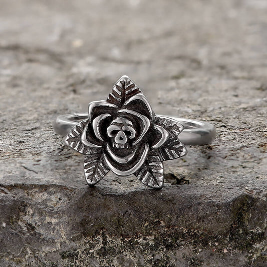 Rose Skull Stainless Steel Ring