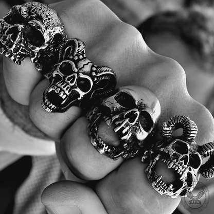 Rugged Stainless Steel Skull Ring