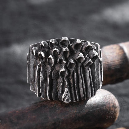 Ruin Cross Brass Sterling Silver Skull Ring