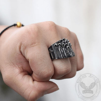 Ruin Cross Brass Sterling Silver Skull Ring