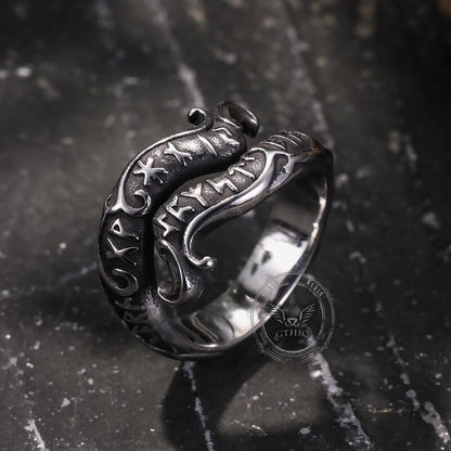 Rune Symbol Serpent Stainless Steel Viking Ring