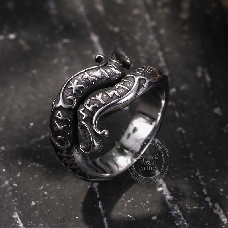 Rune Symbol Serpent Stainless Steel Viking Ring