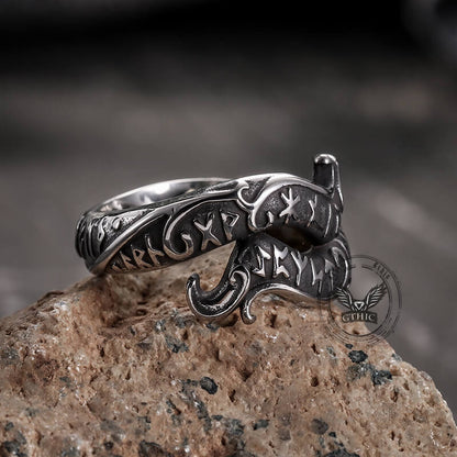 Rune Symbol Serpent Stainless Steel Viking Ring