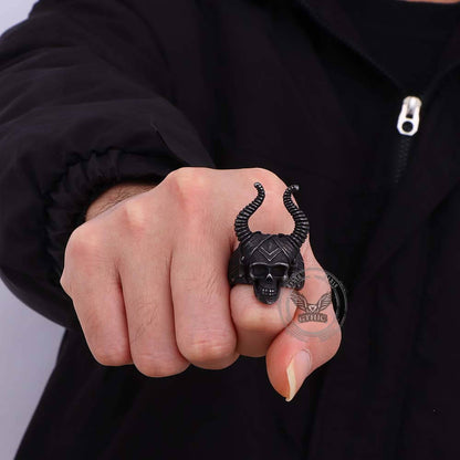 Satan Horn Stainless Steel Skull Ring