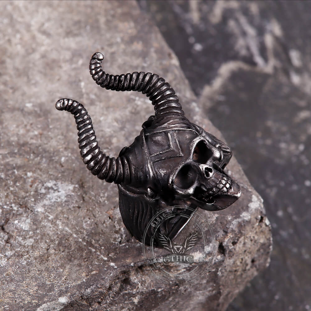 Satan Horn Stainless Steel Skull Ring