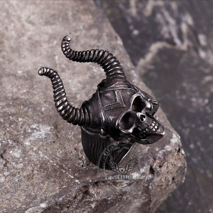 Satan Horn Stainless Steel Skull Ring