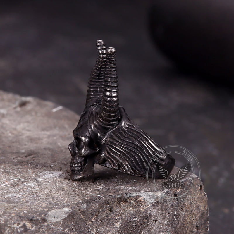 Satan Horn Stainless Steel Skull Ring