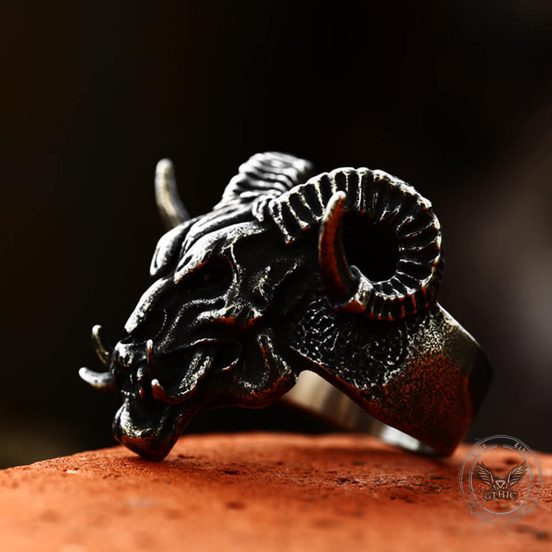 Satan Ram Head Stainless Steel Ring