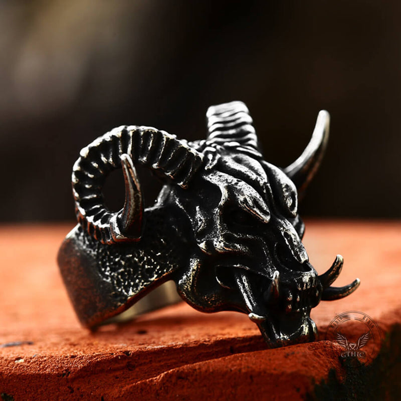 Satan Ram Head Stainless Steel Ring